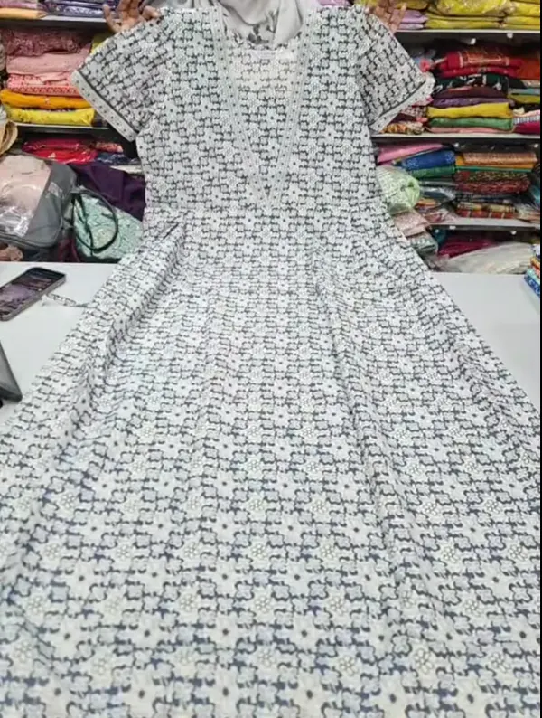 Premium Cotton Frock Style Nighty with Adjustable Rope & Side Pocket |NT3647